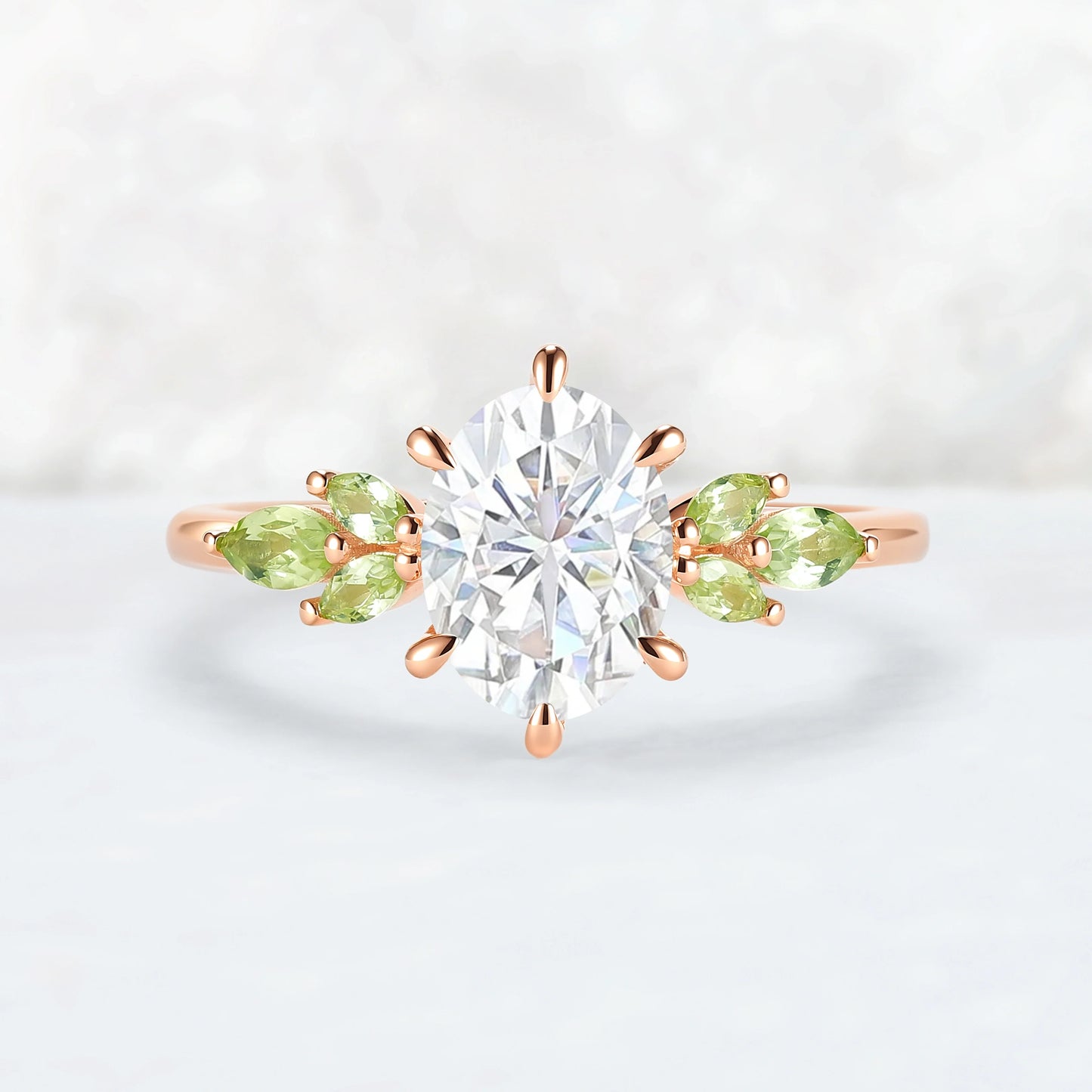 Cluster Oval Cut Moissanite Simple and Timeless Engagement Ring