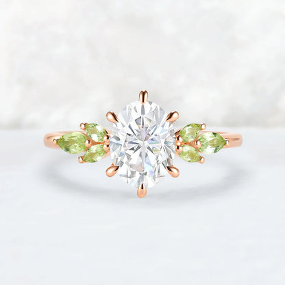 Cluster Oval Cut Moissanite Simple and Timeless Engagement Ring Set 2pcs
