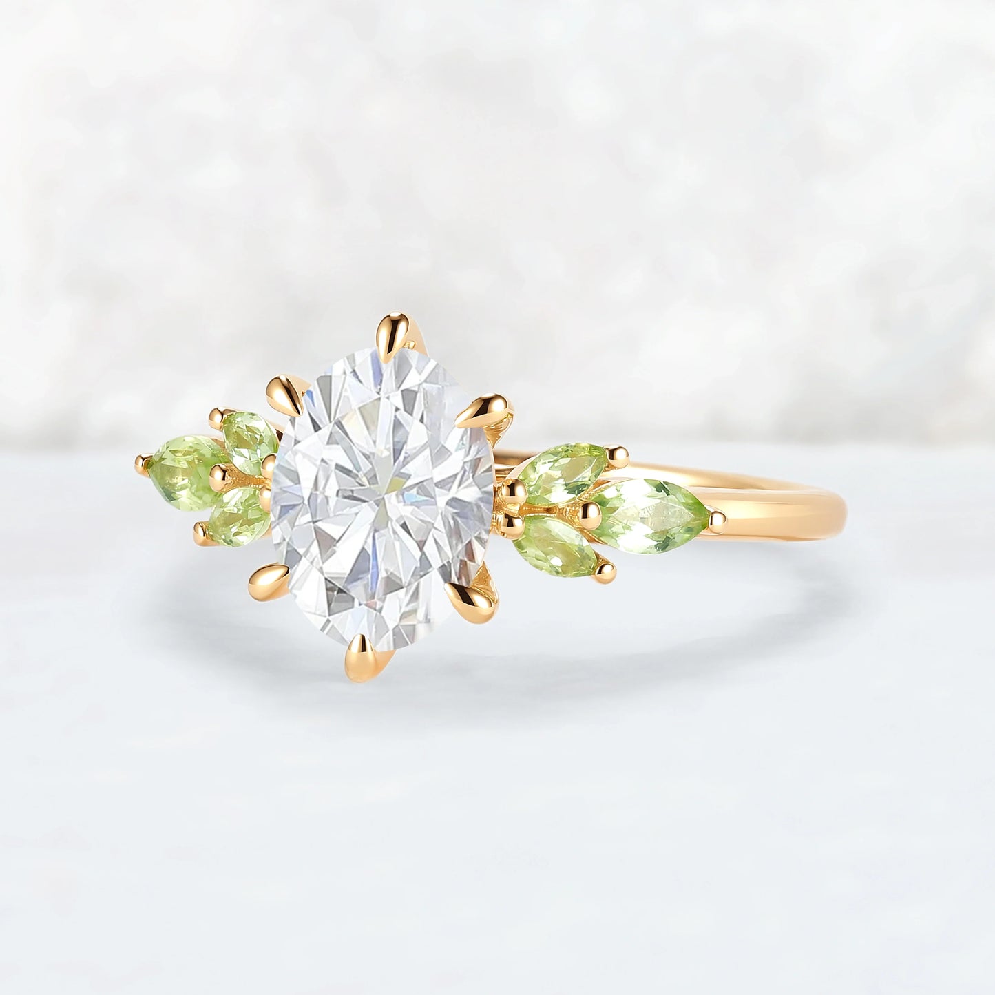 Cluster Oval Cut Moissanite Simple and Timeless Engagement Ring