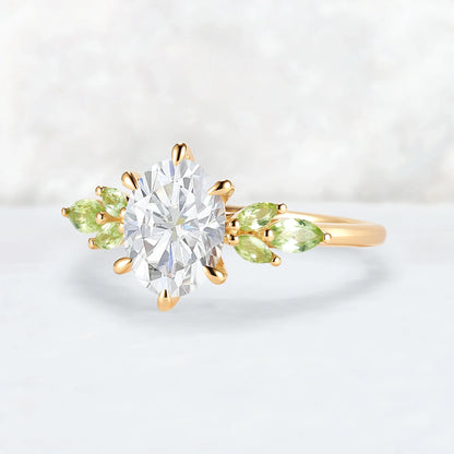 Cluster Oval Cut Moissanite Simple and Timeless Engagement Ring