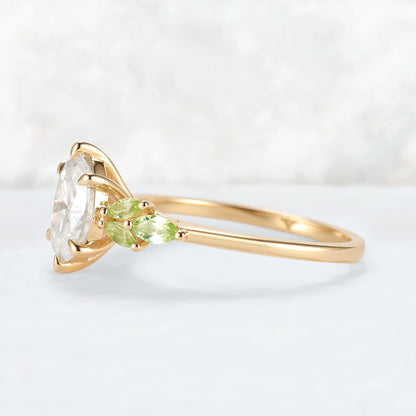 Cluster Oval Cut Moissanite Simple and Timeless Engagement Ring