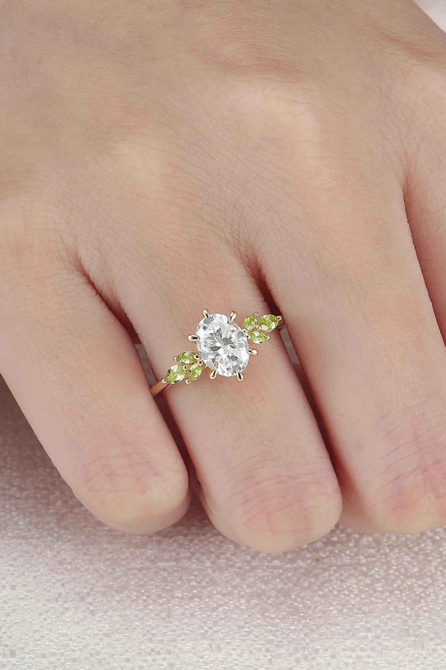 Cluster Oval Cut Moissanite Simple and Timeless Engagement Ring