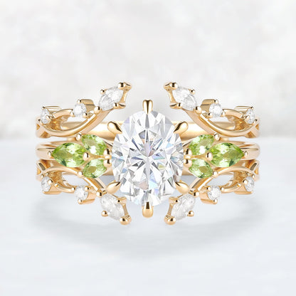 Cluster Oval Cut Moissanite Simple and Timeless Engagement Ring Set 2pcs