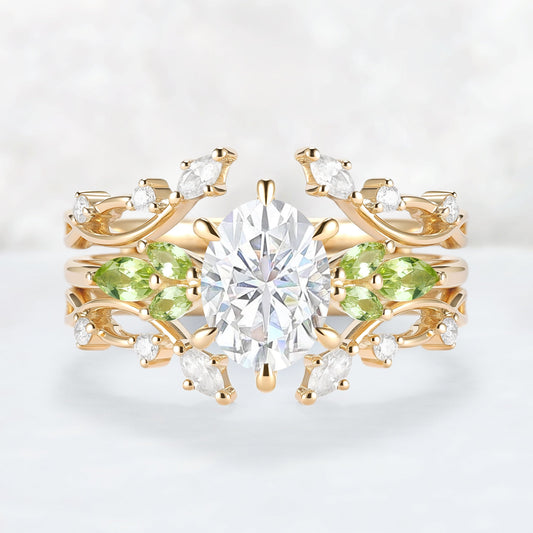 Cluster Oval Cut Moissanite Simple and Timeless Engagement Ring Set 2pcs