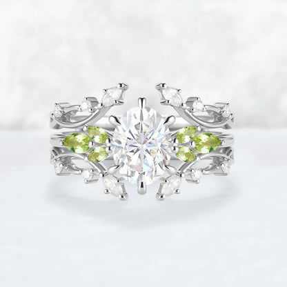 Cluster Oval Cut Moissanite Simple and Timeless Engagement Ring Set 2pcs