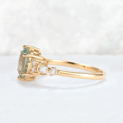 Cluster Oval Green Sapphire Moon Gemstone Ring