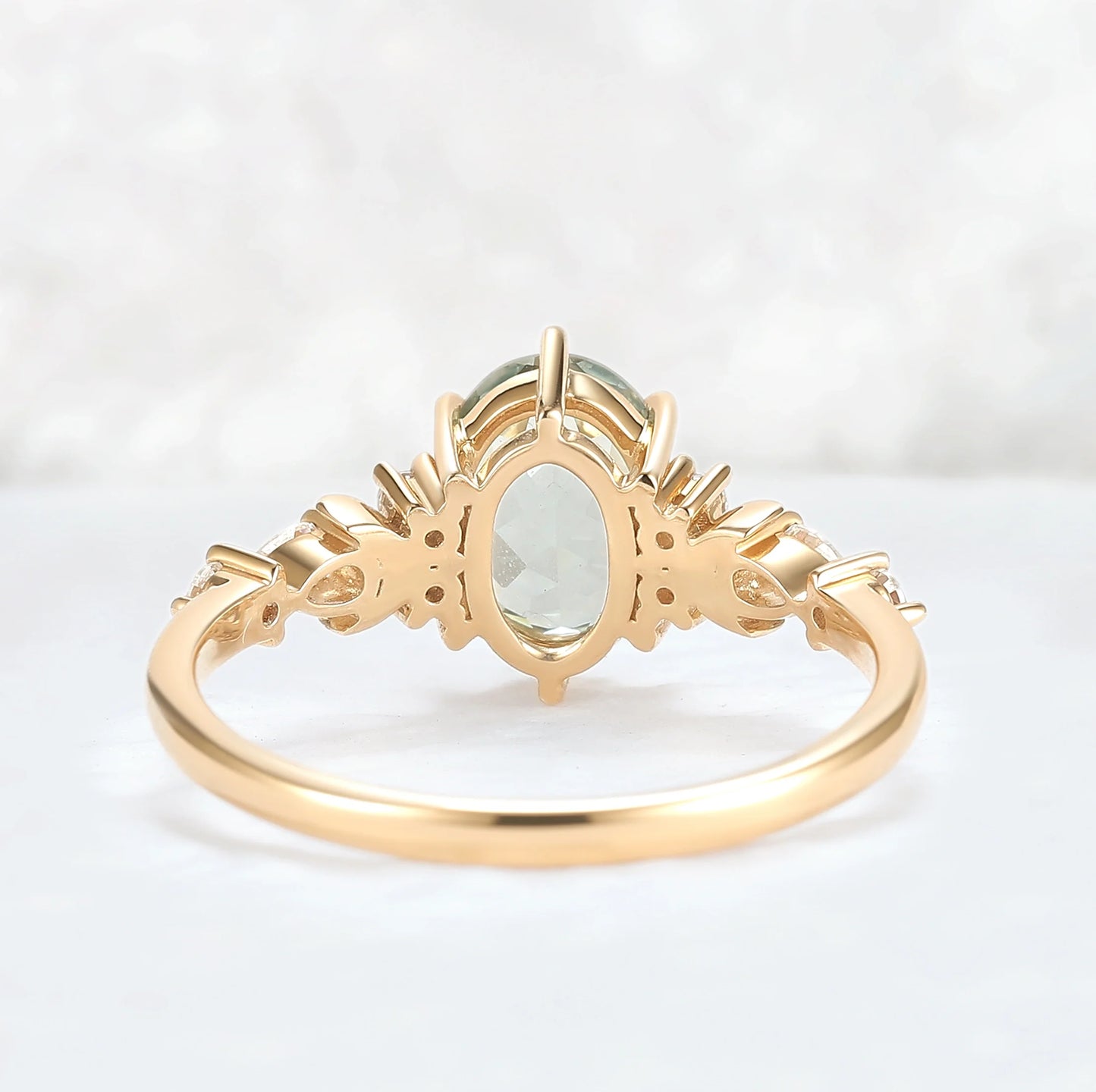 Cluster Oval Green Sapphire Moon Gemstone Ring