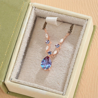 Cluster Pear Cut Alexandrite and Moissanite Necklace