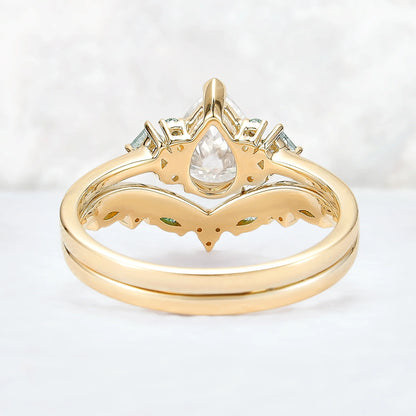 Cluster Pear Cut Moissanite Seven Stones Gemstone Ring 2pcs