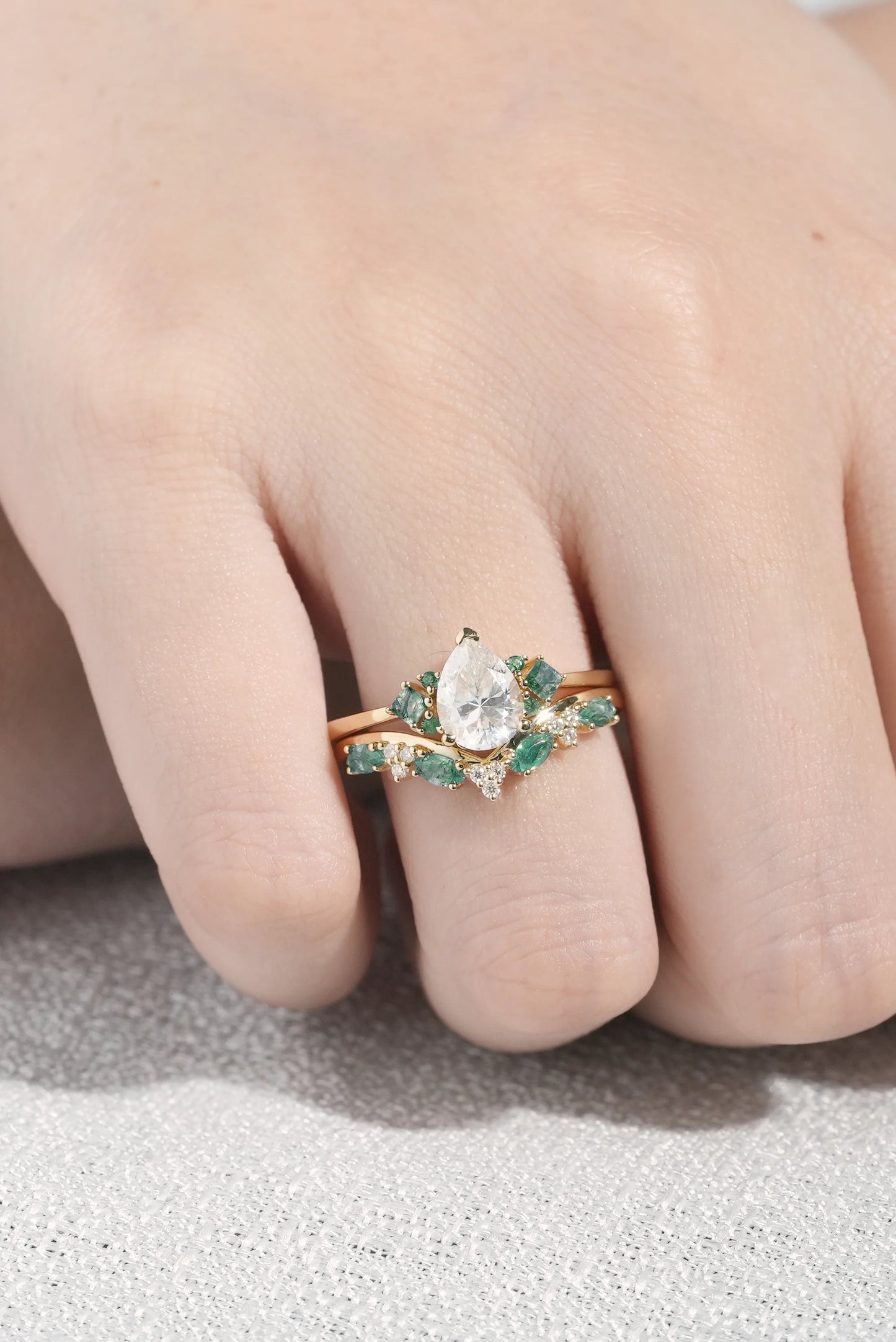 Cluster Pear Cut Moissanite Seven Stones Gemstone Ring 2pcs