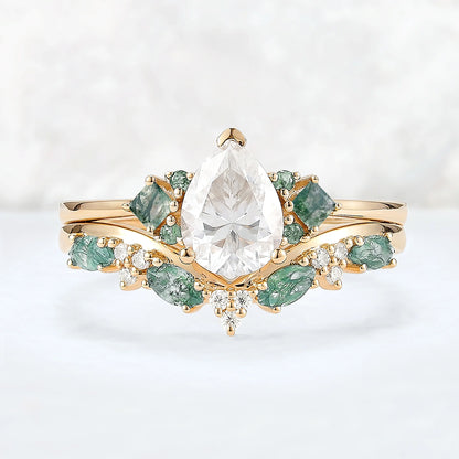 Cluster Pear Cut Moissanite Seven Stones Gemstone Ring 2pcs