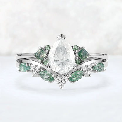 Cluster Pear Cut Moissanite Seven Stones Gemstone Ring 2pcs