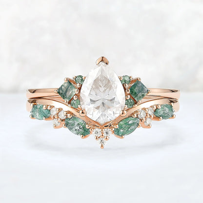 Cluster Pear Cut Moissanite Seven Stones Gemstone Ring 2pcs