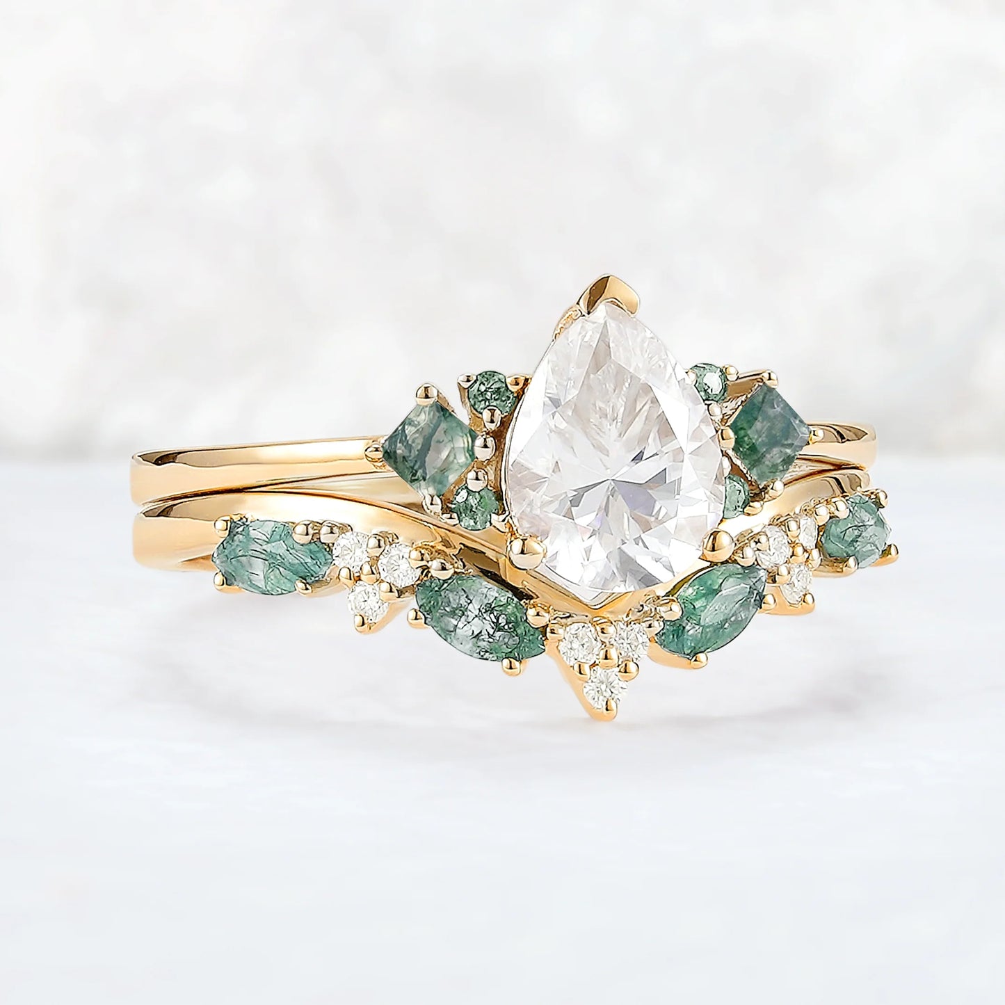 Cluster Pear Cut Moissanite Seven Stones Gemstone Ring 2pcs