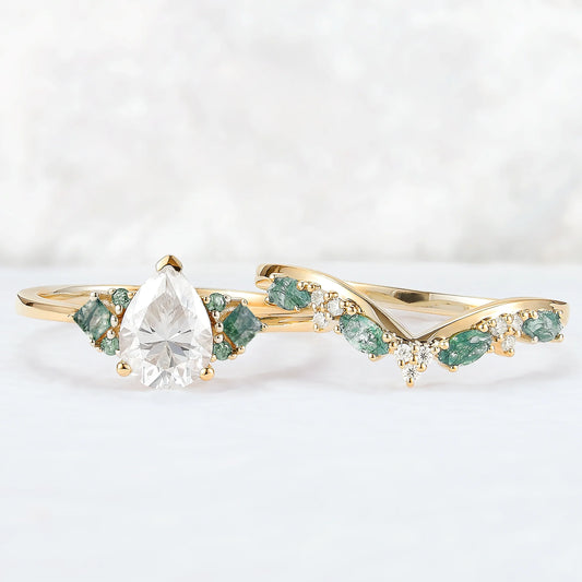 Cluster Pear Cut Moissanite Seven Stones Gemstone Ring 2pcs