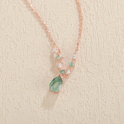 Cluster Pear Cut Moss Agate  and Moissanite Necklace