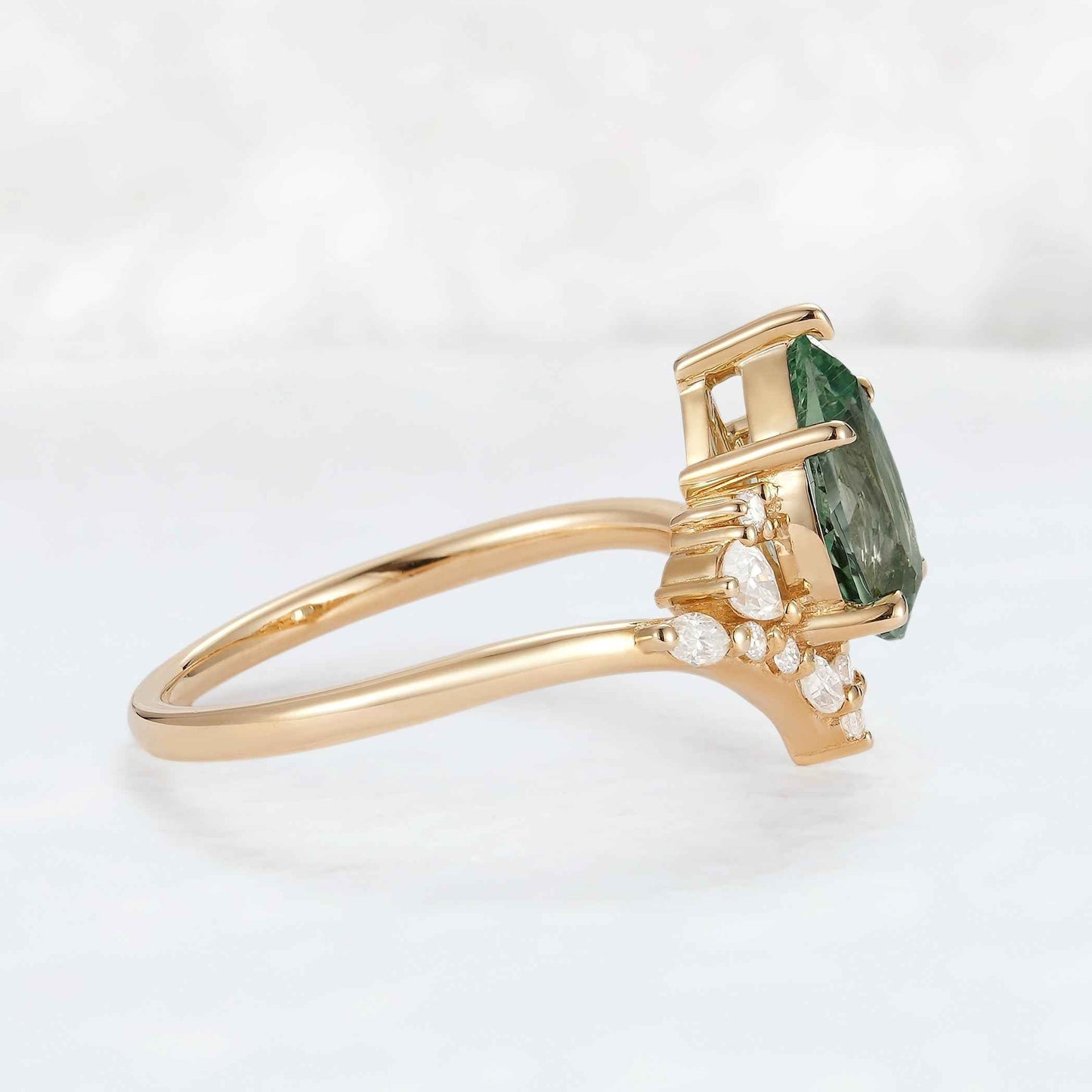 Cluster Pear Cut Sapphire and Moissanite Gemstone Ring