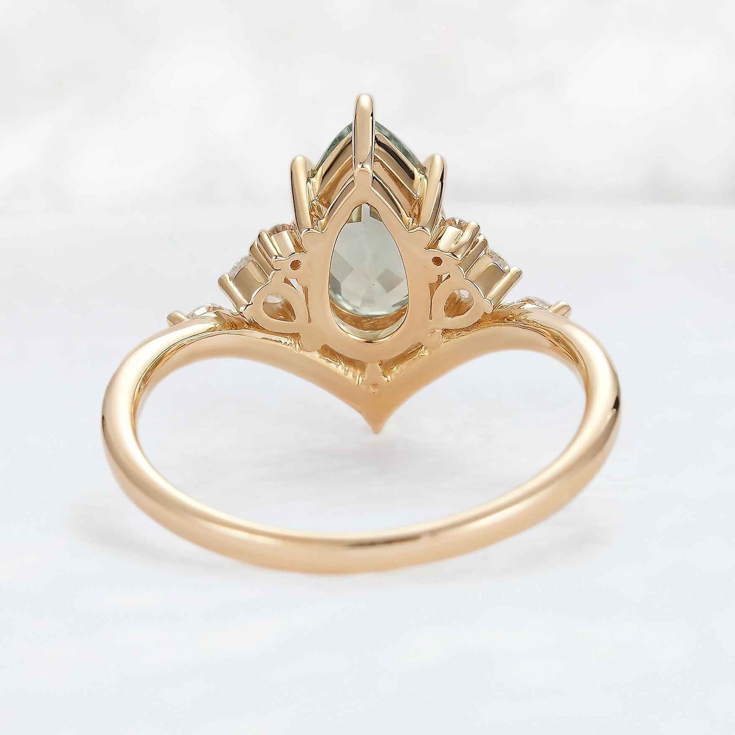 Cluster Pear Cut Sapphire and Moissanite Gemstone Ring