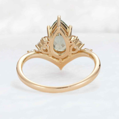 Cluster Pear Cut Sapphire and Moissanite Gemstone Ring
