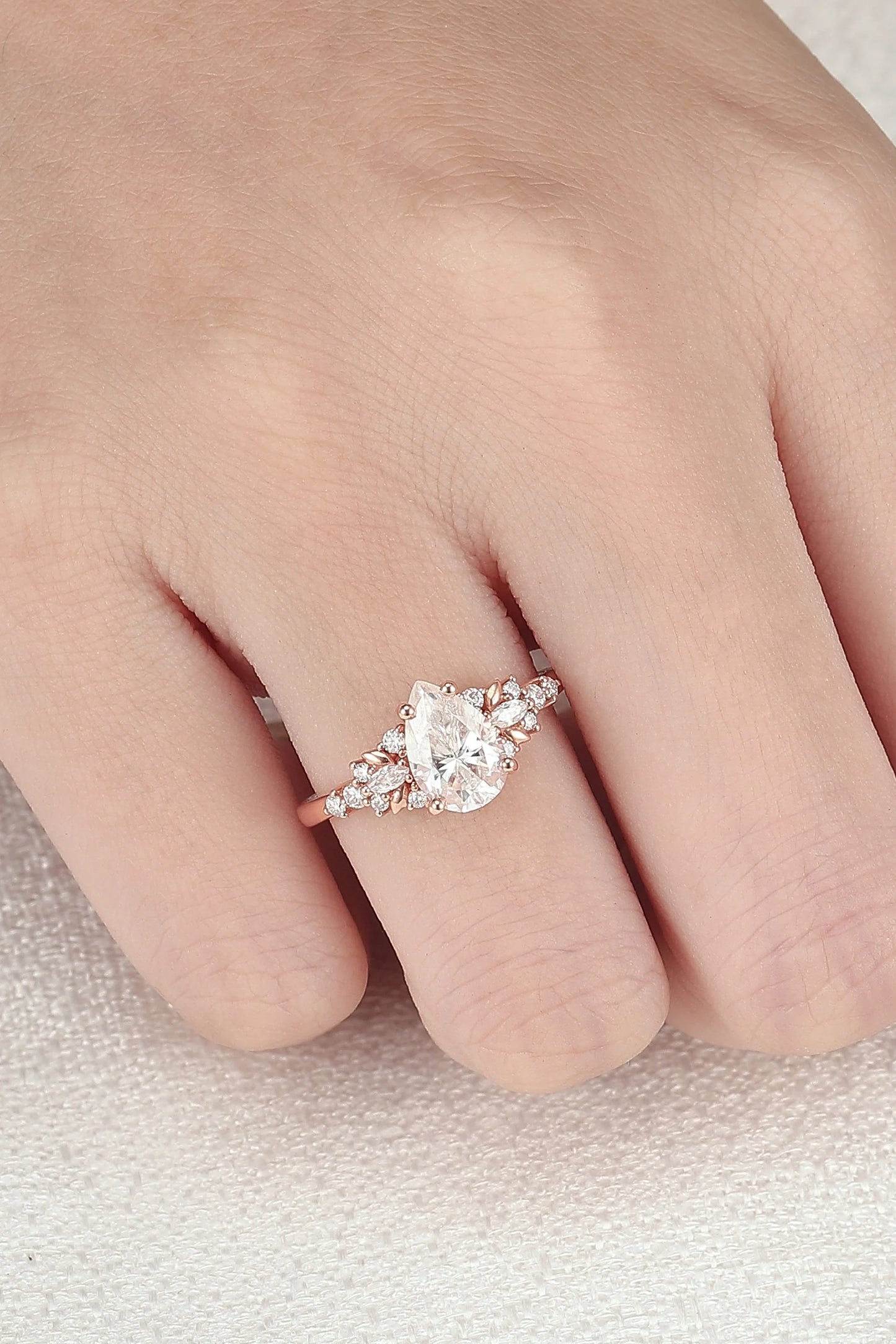 Cluster Pear Shaped Moissanite Gemstone Ring