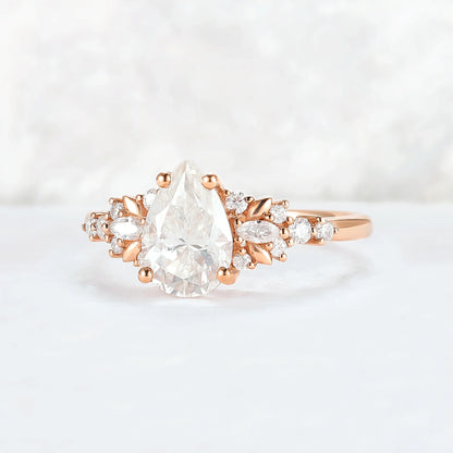 Cluster Pear Shaped Moissanite Gemstone Ring