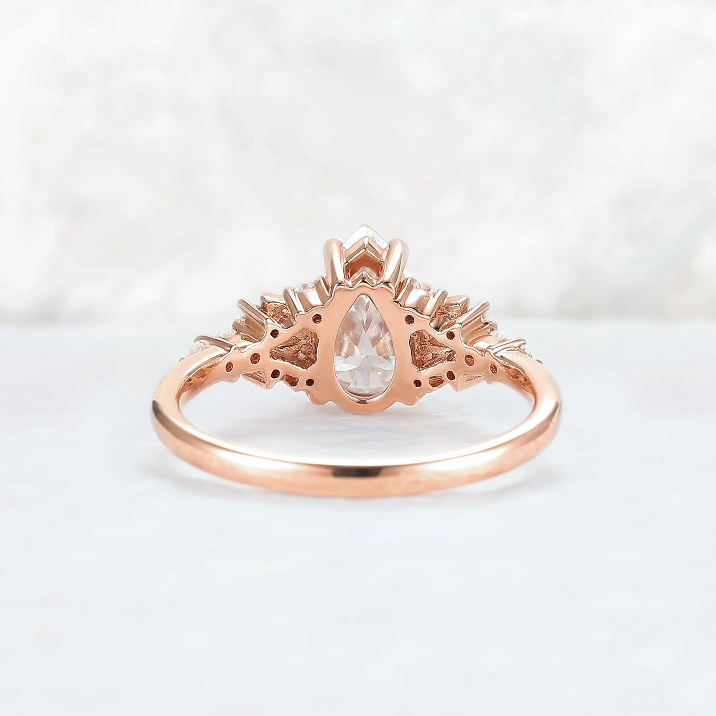 Cluster Pear Shaped Moissanite Gemstone Ring