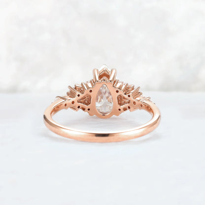 Cluster Pear Shaped Moissanite Gemstone Ring