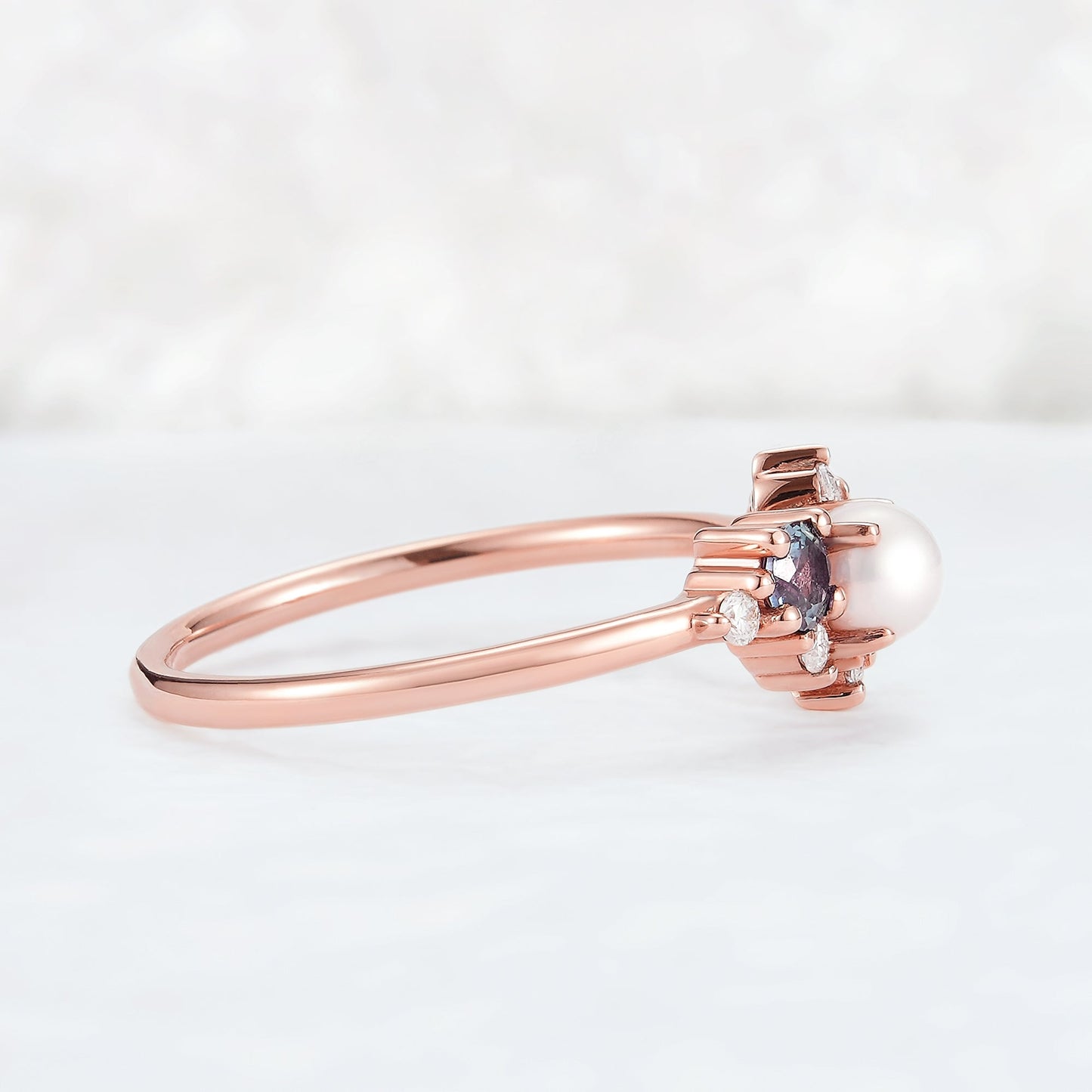 Cluster Round Shaped Pearl and Moissanite Gemstone Ring