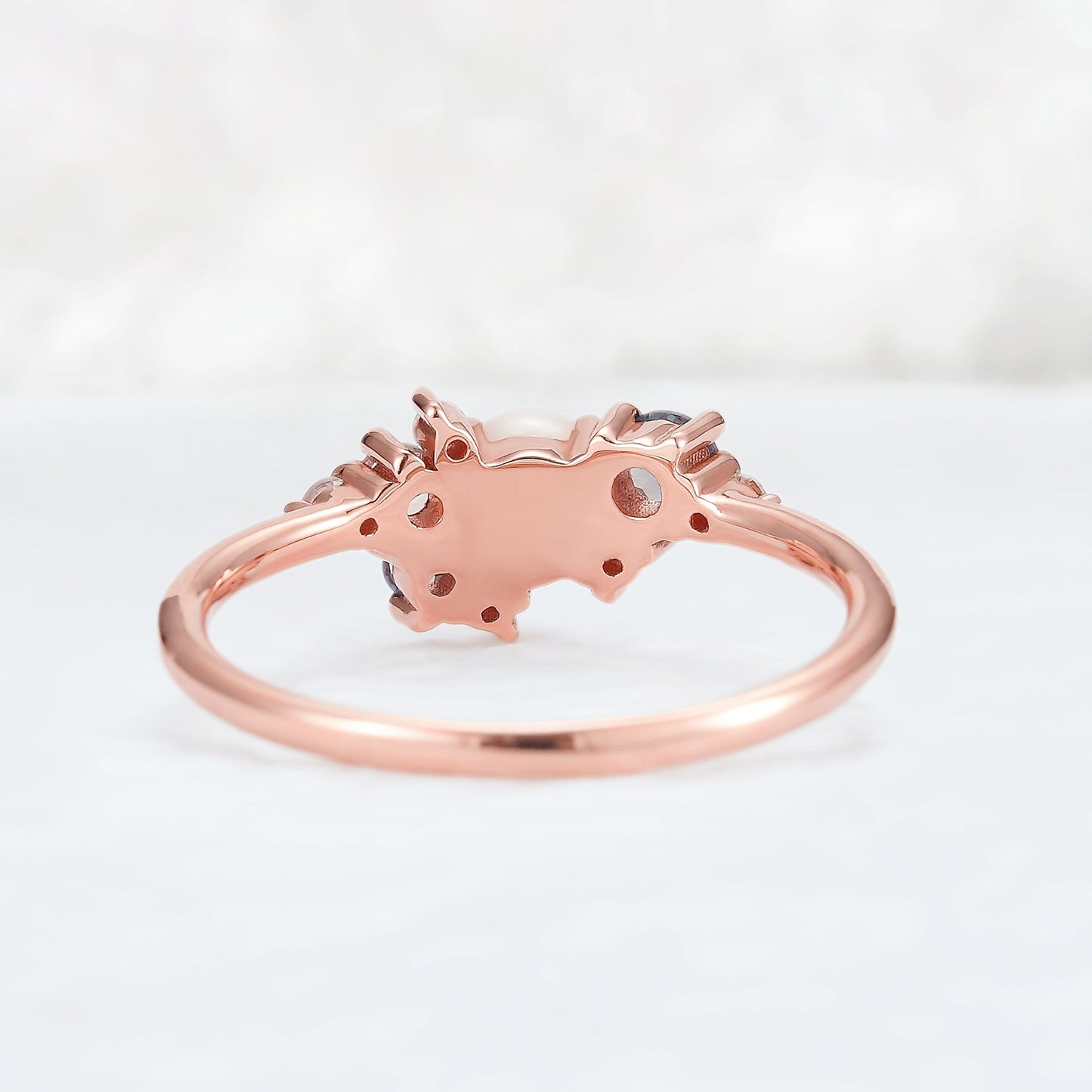 Cluster Round Shaped Pearl and Moissanite Gemstone Ring