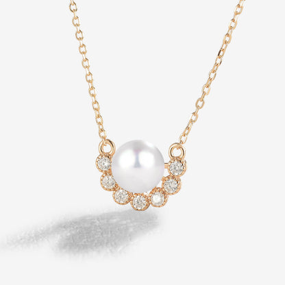 Crown 7.0-8.0 mm 16 inch  Akoya Pearl Gold Necklace