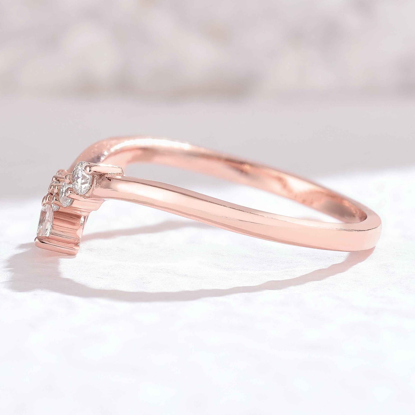 Curved Marquise Cut Moissanite Petal Shape Silver Stacking Ring
