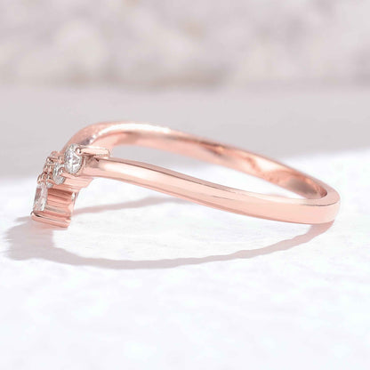 Curved Marquise Cut Moissanite Petal Shape Silver Stacking Ring