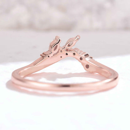 Curved Marquise Cut Moissanite Petal Shape Silver Stacking Ring