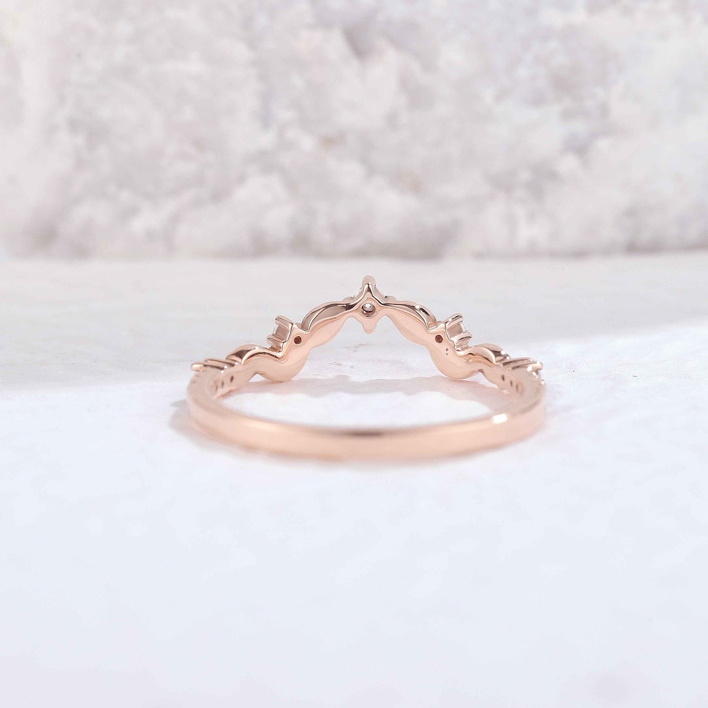 Curved Round Cut Moissanite Leaf Stacking Ring Sterling Silver