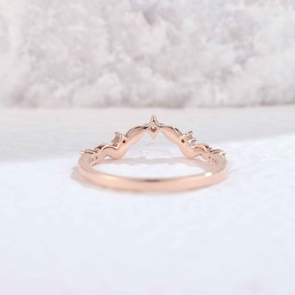 Curved Round Cut Moissanite Leaf Stacking Ring Sterling Silver