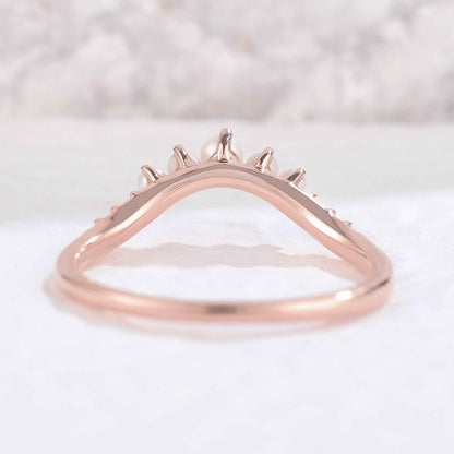 Curved Round Pearl Rose Gold Stacking Ring