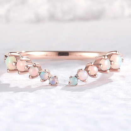 Curved Round Shaped Opal Open Silver Stacking Ring