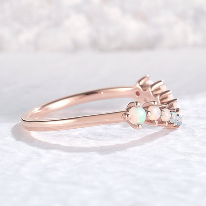 Curved Round Shaped Opal Open Silver Stacking Ring
