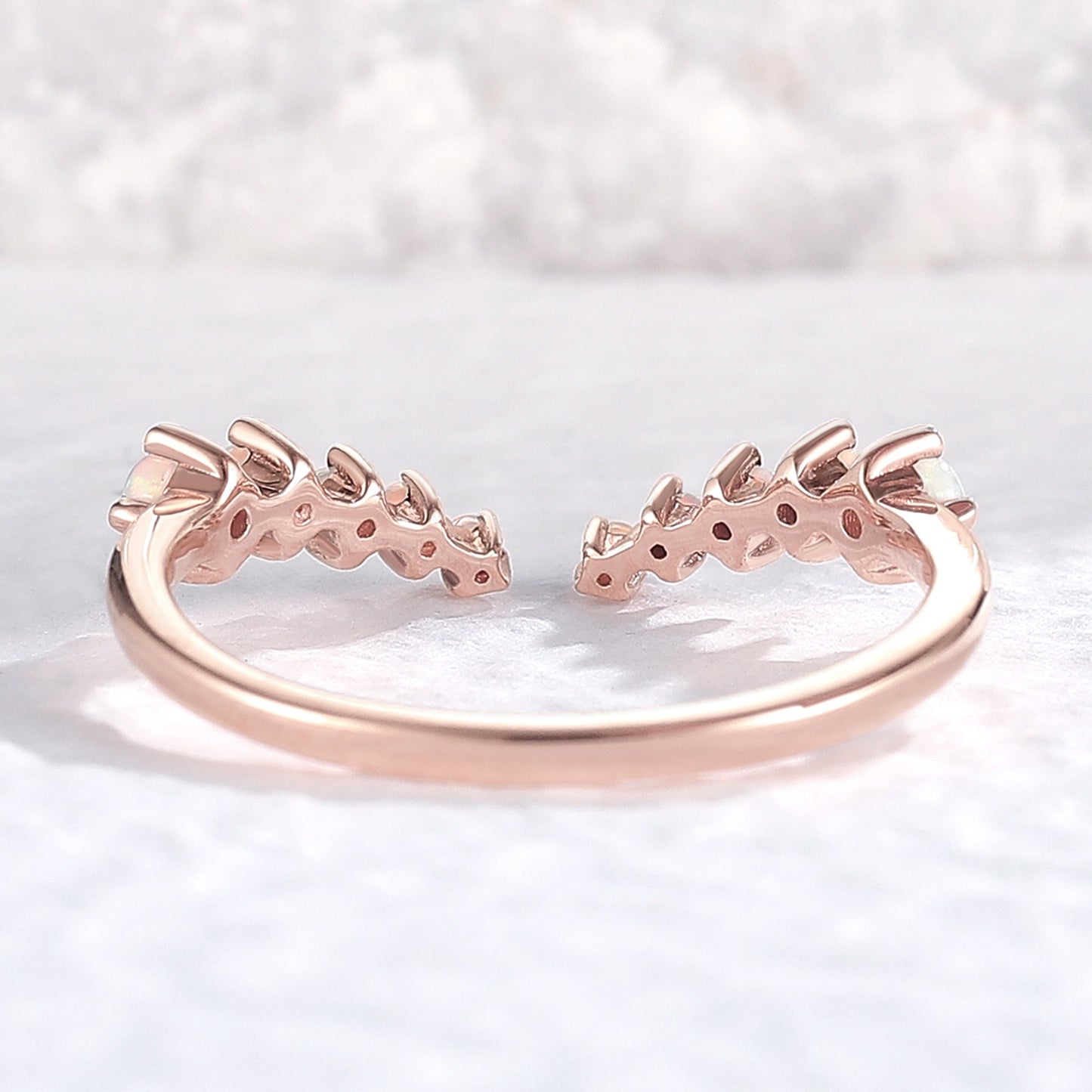Curved Round Shaped Opal Open Silver Stacking Ring