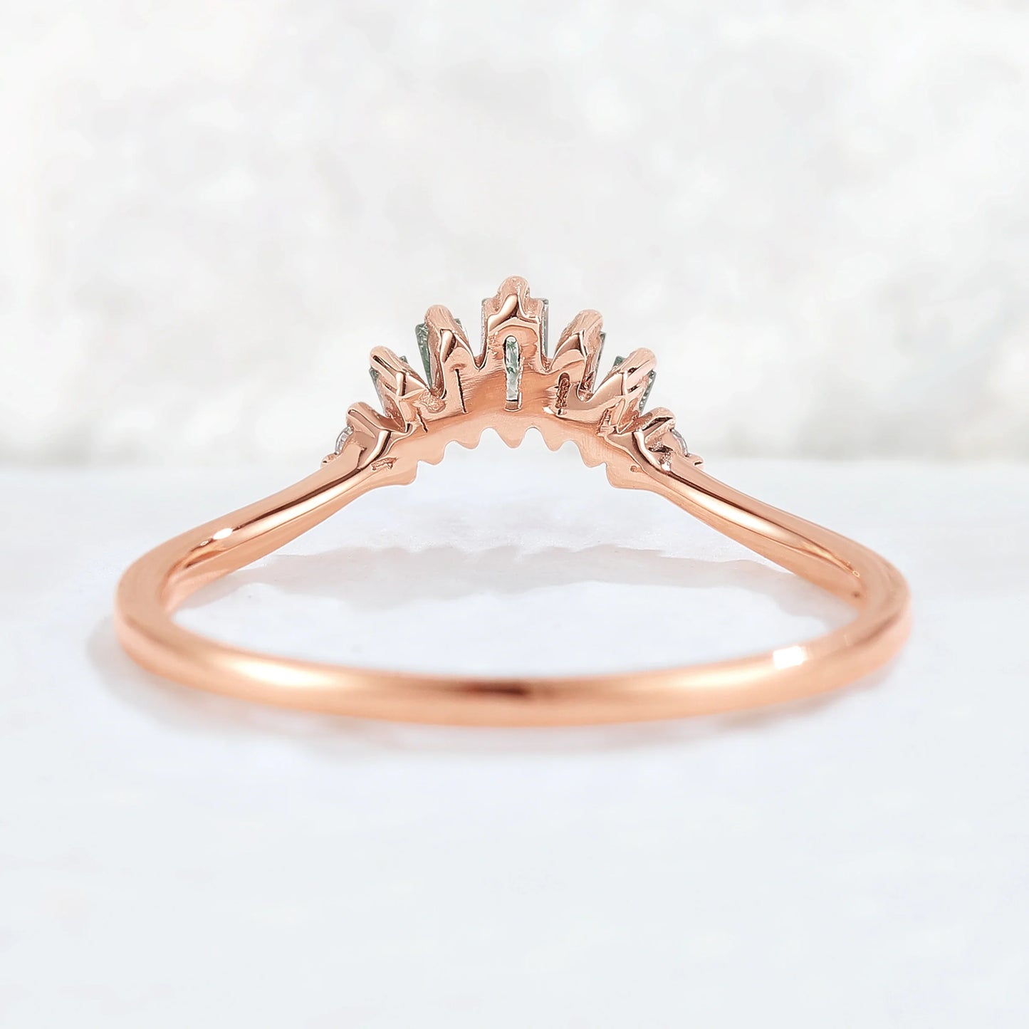 Curved Baguette Cut Moss Agate Moissanite Stacking Ring