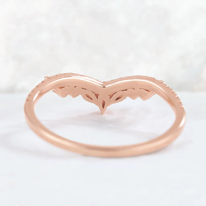 Curved Marquise Cut Moissanite 14k Rose Gold Stacking Ring
