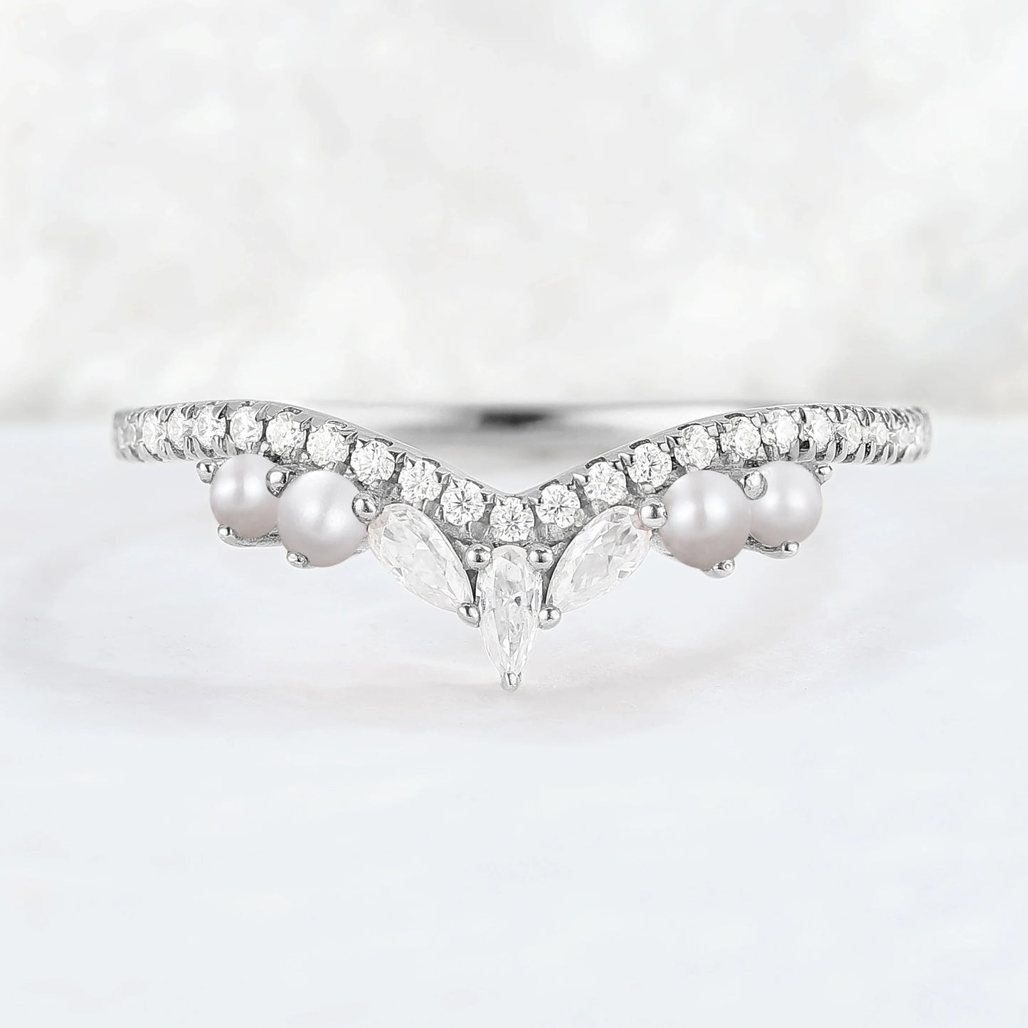 Curved Marquise Cut Moissanite 14k Rose Gold Stacking Ring