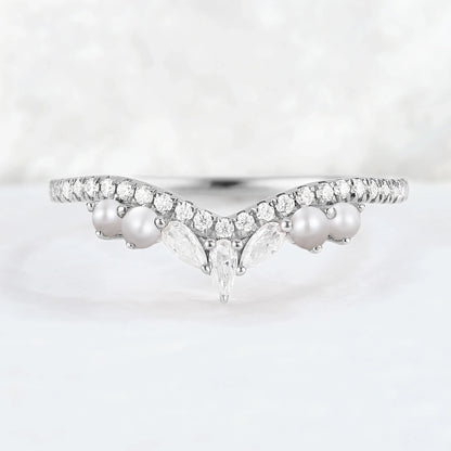 Curved Marquise Cut Moissanite 14k Rose Gold Stacking Ring