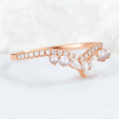 Curved Marquise Cut Moissanite 14k Rose Gold Stacking Ring