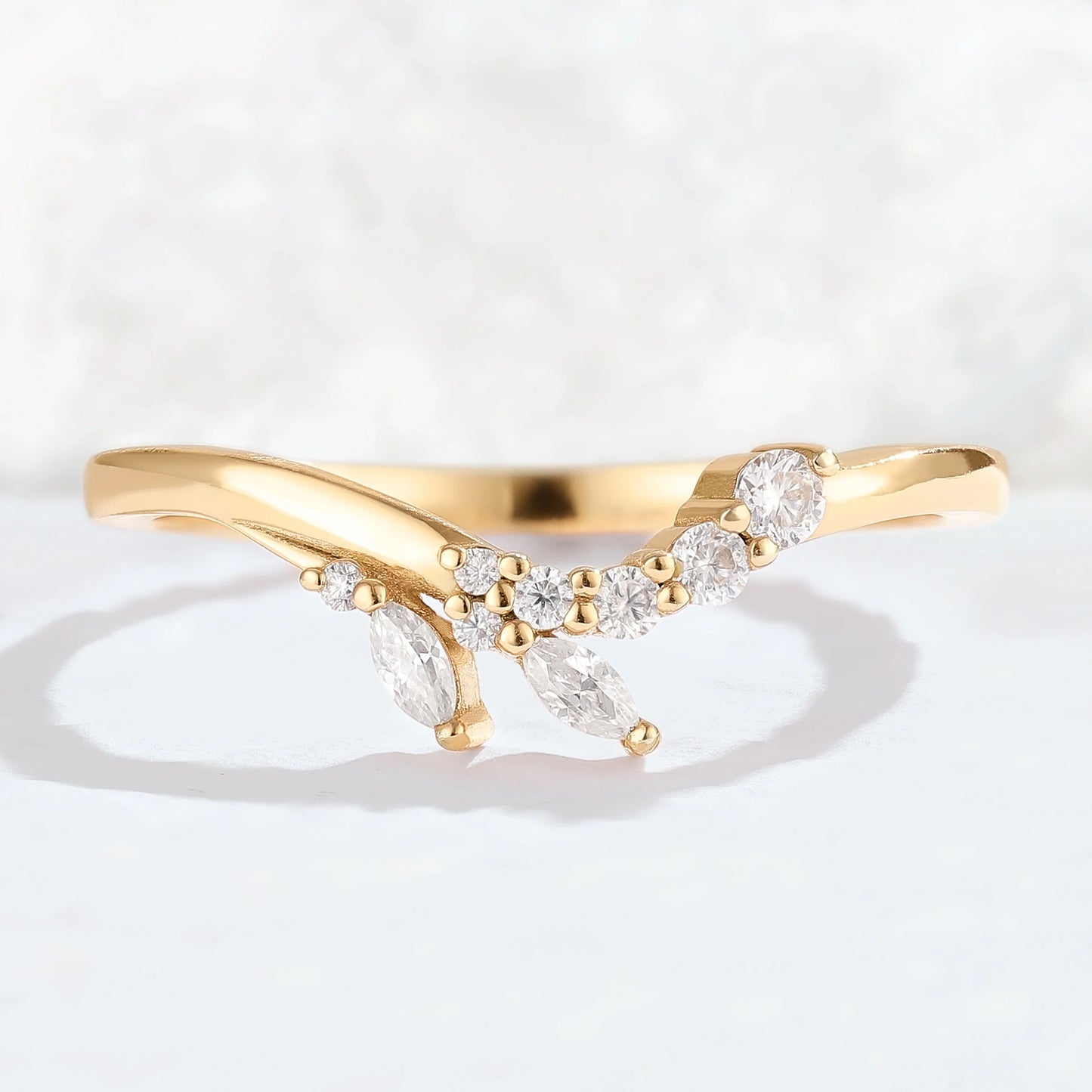Curved Marquise Cut Moissanite Petal shape Stacking Ring