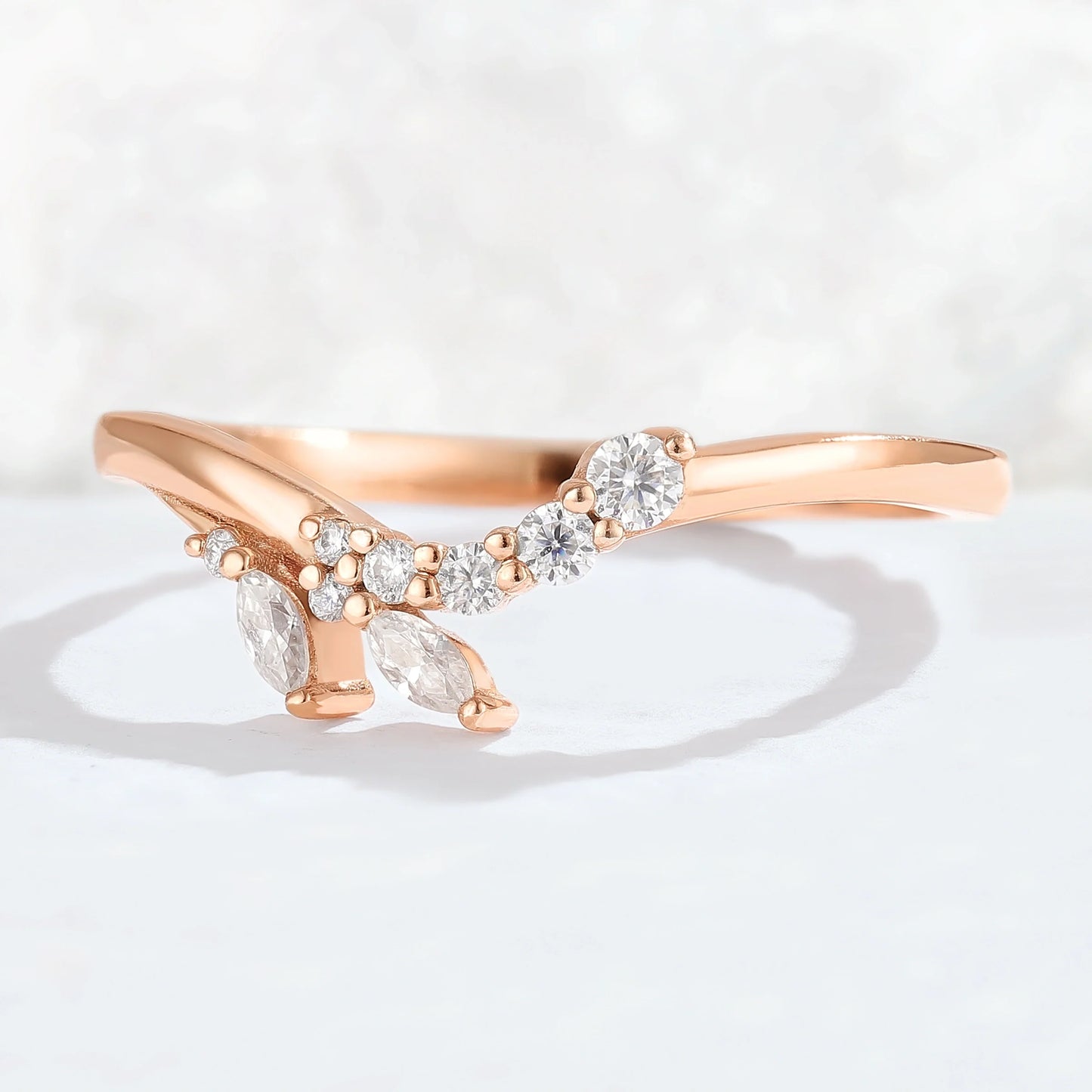 Curved Marquise Cut Moissanite Petal shape Stacking Ring