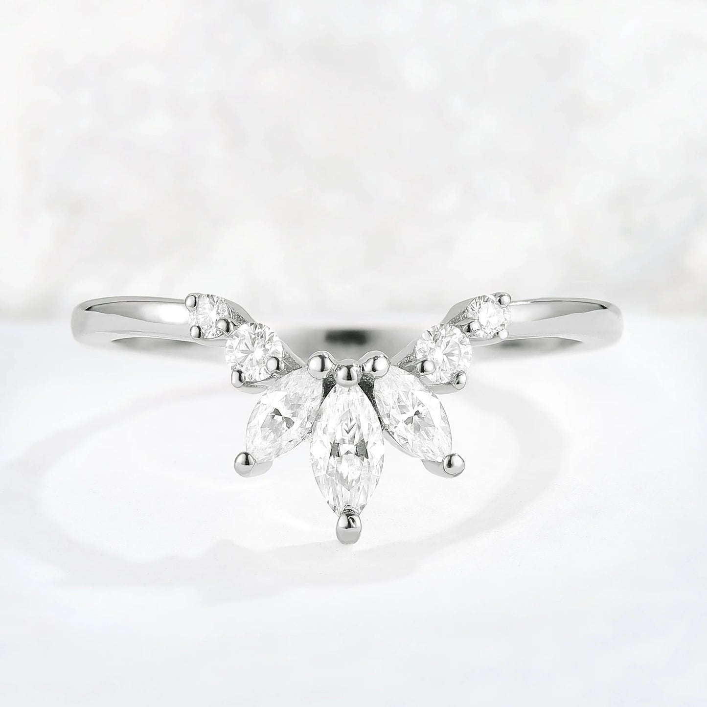 Curved Marquise Cut Moissanite Stacking Ring