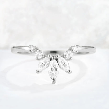 Curved Marquise Cut Moissanite Stacking Ring