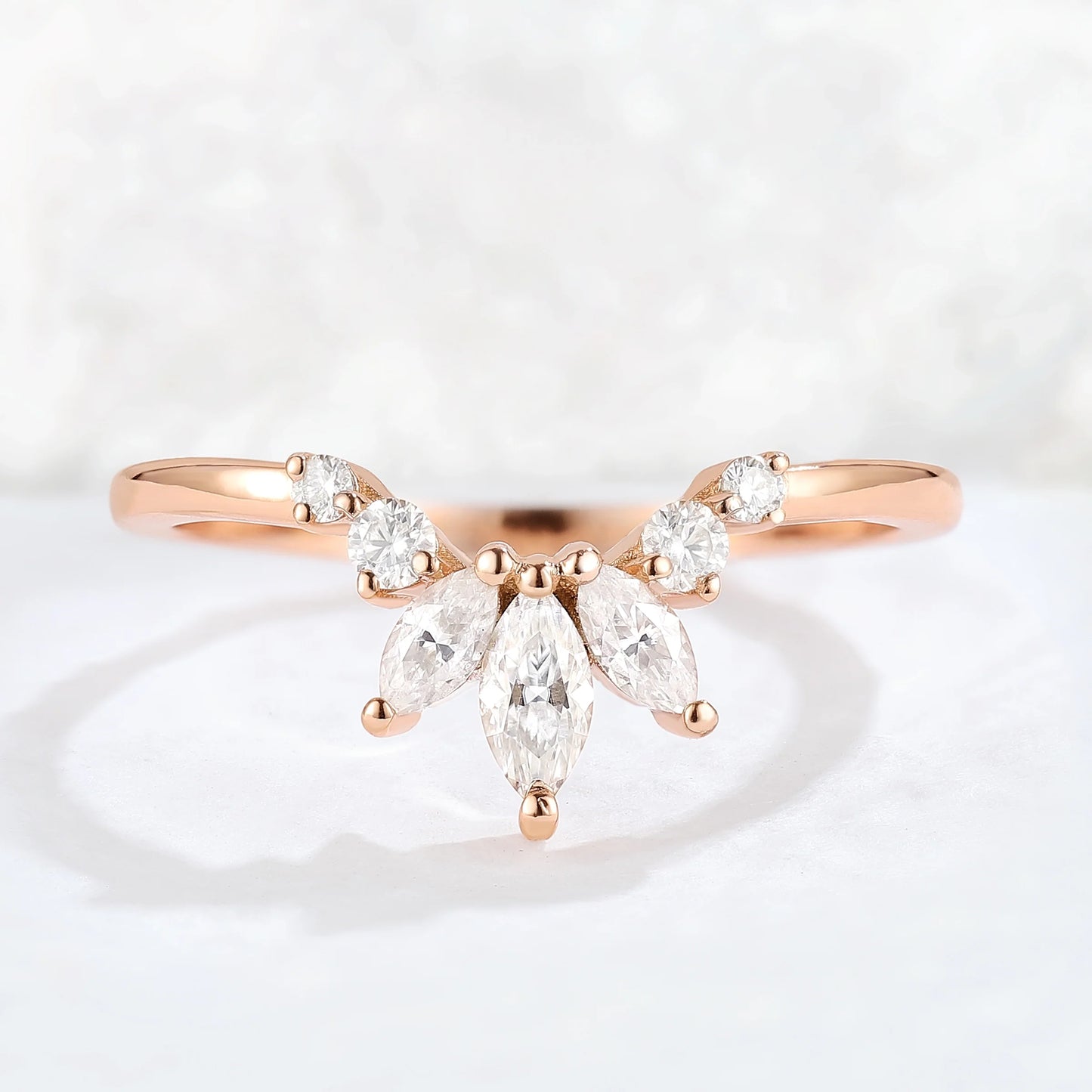 Curved Marquise Cut Moissanite Stacking Ring