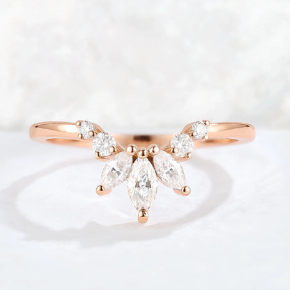 Curved Marquise Cut Moissanite Stacking Ring
